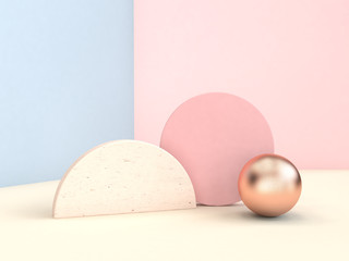 geometric shape minimal pastel scene 3d rendering blue pink wall