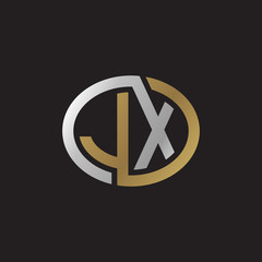 Initial letter JX, looping line, ellipse shape logo, silver gold color on black background