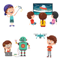 Vector Illustration Of Kids Technology
