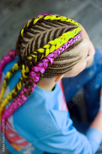 Creative Hairstyle Of Thin And Thick Plaits With Interweaving Neon