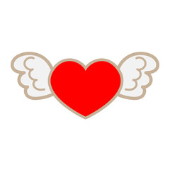Cute red heart with wing on white background.