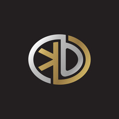 Initial letter KO, looping line, ellipse shape logo, silver gold color on black background