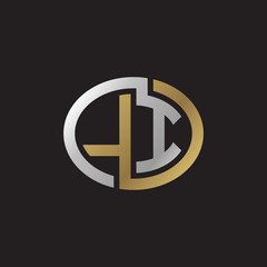 Initial letter LI, looping line, ellipse shape logo, silver gold color on black background