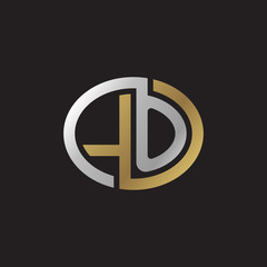Initial letter LO, looping line, ellipse shape logo, silver gold color on black background