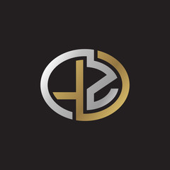 Initial letter LZ, looping line, ellipse shape logo, silver gold color on black background
