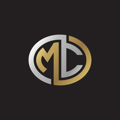 Initial letter MC, looping line, ellipse shape logo, silver gold color on black background