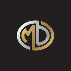 Initial letter MO, looping line, ellipse shape logo, silver gold color on black background