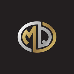 Initial letter MQ, looping line, ellipse shape logo, silver gold color on black background