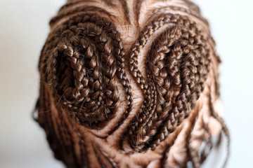 pigtails with kanekalon, hair style in african style on european hair, close-up on white background