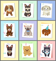 Puppies and Dogs Poster Set Vector Illustration