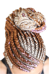 pigtails with kanekalon, hair style in african style on european hair, close-up on white background