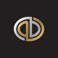 Initial letter OD, looping line, ellipse shape logo, silver gold color on black background