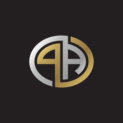 Initial letter PA, looping line, ellipse shape logo, silver gold color on black background