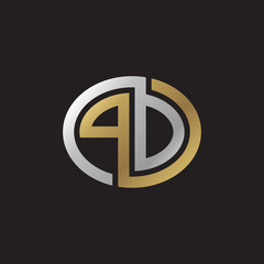 Initial letter PD, PO, looping line, ellipse shape logo, silver gold color on black background
