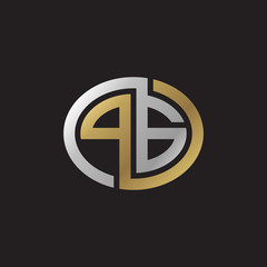 Initial letter PG, looping line, ellipse shape logo, silver gold color on black background