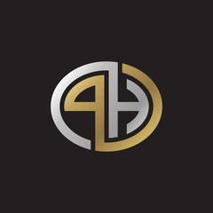 Initial letter PH, looping line, ellipse shape logo, silver gold color on black background