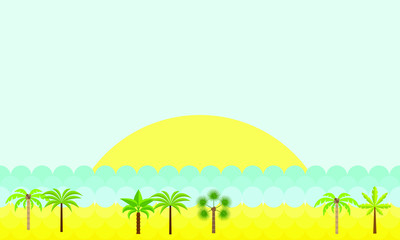 Summer vector illustration for site header, footer, web banner, flyer or postcard, modern flat design landscapes with sea/ocean, beach, palms. - 205634516