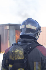 Fireman fire training station drill