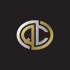 Initial letter QC, looping line, ellipse shape logo, silver gold color on black background