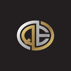 Initial letter QE, looping line, ellipse shape logo, silver gold color on black background