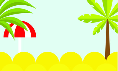 Fototapeta na wymiar Summer vector illustration for site header, footer, web banner, flyer or postcard, modern flat design landscapes with sea/ocean, beach, palms.