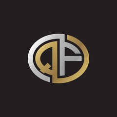 Obraz premium Initial letter QF, looping line, ellipse shape logo, silver gold color on black background
