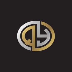 Initial letter QY, looping line, ellipse shape logo, silver gold color on black background