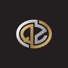 Initial letter QZ, looping line, ellipse shape logo, silver gold color on black background