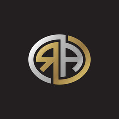 Initial letter RA, looping line, ellipse shape logo, silver gold color on black background
