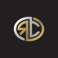Initial letter RC, looping line, ellipse shape logo, silver gold color on black background