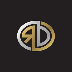 Initial letter RD, RO, looping line, ellipse shape logo, silver gold color on black background
