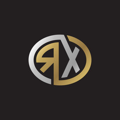 Initial letter RX, looping line, ellipse shape logo, silver gold color on black background