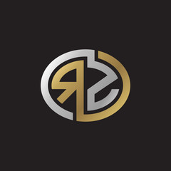 Initial letter RZ, looping line, ellipse shape logo, silver gold color on black background