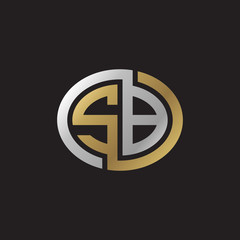 Initial letter SB, looping line, ellipse shape logo, silver gold color on black background