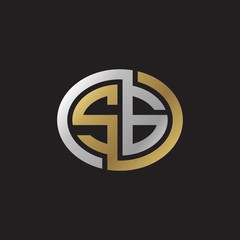 Initial letter SG, looping line, ellipse shape logo, silver gold color on black background