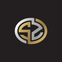 Initial letter SZ, looping line, ellipse shape logo, silver gold color on black background