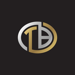Initial letter TB, looping line, ellipse shape logo, silver gold color on black background