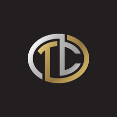 Initial letter TC, looping line, ellipse shape logo, silver gold color on black background