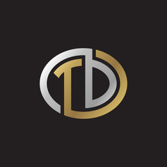 Initial letter TD, TO, looping line, ellipse shape logo, silver gold color on black background