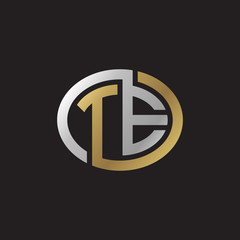 Initial letter TE, looping line, ellipse shape logo, silver gold color on black background