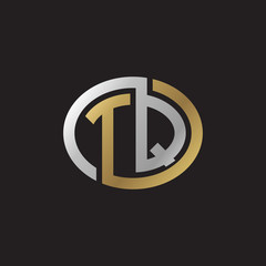 Initial letter TQ, looping line, ellipse shape logo, silver gold color on black background