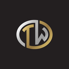 Initial letter TW, looping line, ellipse shape logo, silver gold color on black background