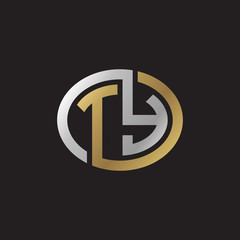 Initial letter TY, looping line, ellipse shape logo, silver gold color on black background