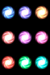 Collection isolated abstract light shapes vector backgrounds. Multicolor swirls, EPS10. The set of elegant backgrounds can be used as part of a your website or presentation.