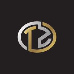 Initial letter TZ, looping line, ellipse shape logo, silver gold color on black background