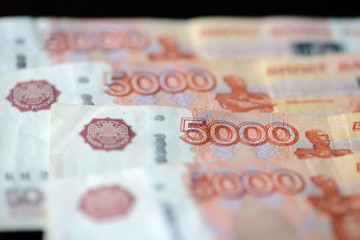 Russian banknotes of five thousand as a background close up