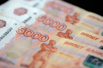 Russian banknotes of five thousand as a background close up