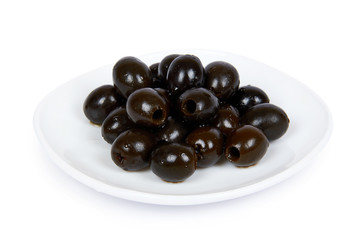 Organic olive berry on plate isolated on white background