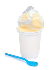 Yogurt cream in container isolated on white background