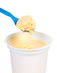 Yogurt cream in container isolated on white background